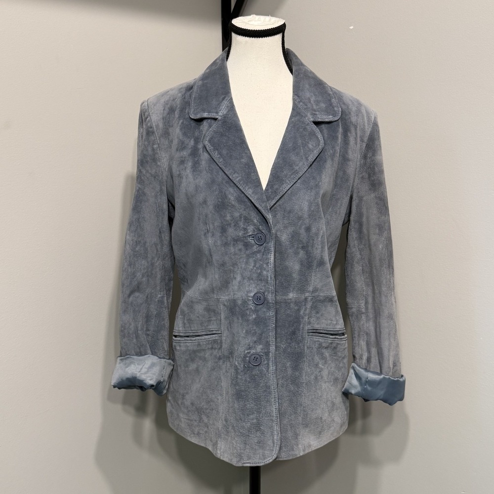 90's VTG Atelier by Brandon Thomas Small Suede Leather Blazer Jacket 90s Preppy